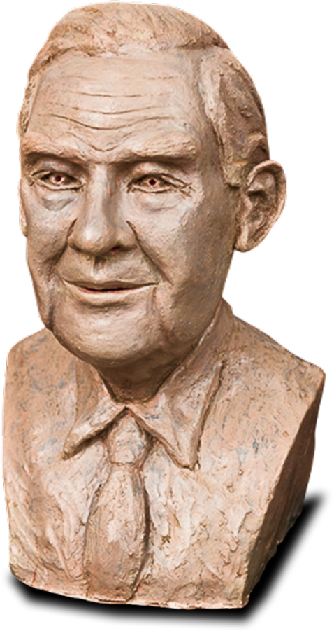 A detailed bust sculpture of a man with a tie.