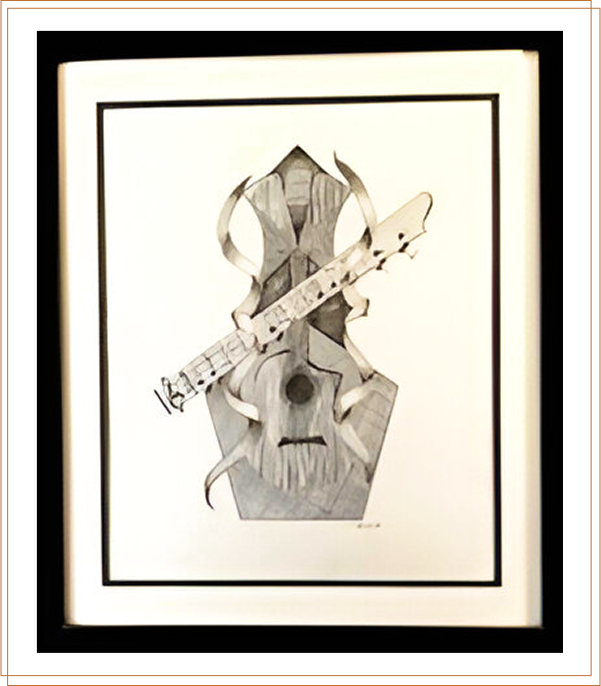 Black and white artistic collage featuring a violin and abstract shapes.