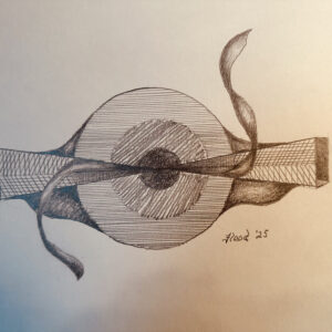 Intricate abstract line art with flowing shapes and circular patterns.